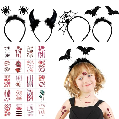 GAROMIA 4 Fledermaus Haarreif Spinne Haarreif Spinnennetz Haarreif Teufel Kostüm Halloween Haarreif Stirnband Haarreif Halloween Headband für Kinder Erwachsene Karneval Fasching Cosplay Party von GAROMIA