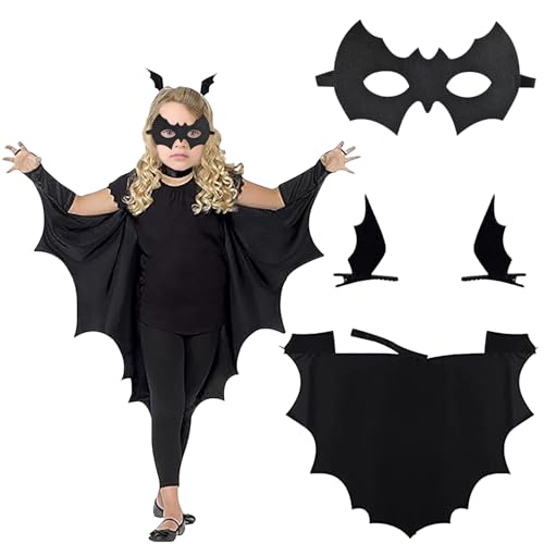 GAROMIA Halloween Fledermaus Kostüm für Kinder Halloween Umhang Schwarzer Fledermausflügel Fledermaus maske und Haarspangen Fledermaus Kostüm für Halloween Karneval Party Horror Cosplay-110 von GAROMIA