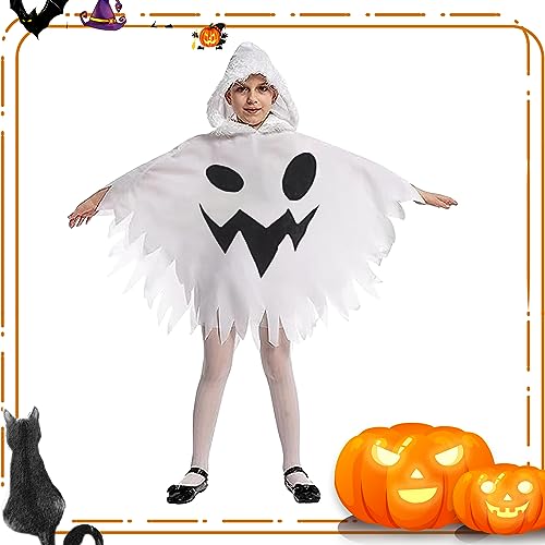 GAROMIA Halloween Kostüm Weiß Halloween Geist Cape lustige Geist Umhang Gespenst mit Kappe für Kinder Jungen Mädchen Halloween Party Fancy Kleid Cosplay Kostüm Halloween Karneval-64cm von GAROMIA