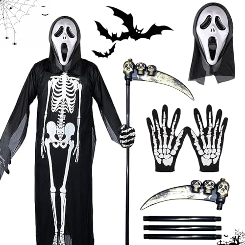 GAROMIA Halloween Skelett Kostüm Halloween Kostüm Kinder Halloween Scream Kostüm Scream Maske Skelett Handschuhe Skelett Maske Sense Sensenmann Kostüm für Halloween Karneval Verkleiden Cosplay GAROMIA Halloween Skelett Kostüm Halloween Kostüm Kinder Halloween Scream Kostüm Scream Maske Skelett Handschuhe Skelett Maske Sense Sensenmann Kostüm für Halloween Karneval Verkleiden Cosplay von GAROMIA