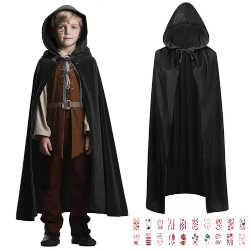 GAROMIA Schwarzer Umhang Halloween Umhang mit Kapuze Vampir kostüm Junge Mädchen schwarzer umhang mit Kapuze Kapuzenumhang Kinder umhang Halloween Kinder von GAROMIA