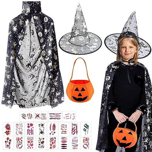 GAROMIA Zaubererkostüm Kinder Hexenkostüm für Jungs Hexenkostüm mit Wizard Hut Kürbis Candy Bag Hexenkostüm Zauberer Kostüm Cape Party Cosplay Hexenkostüm Kind 3 4 Jahre von GAROMIA