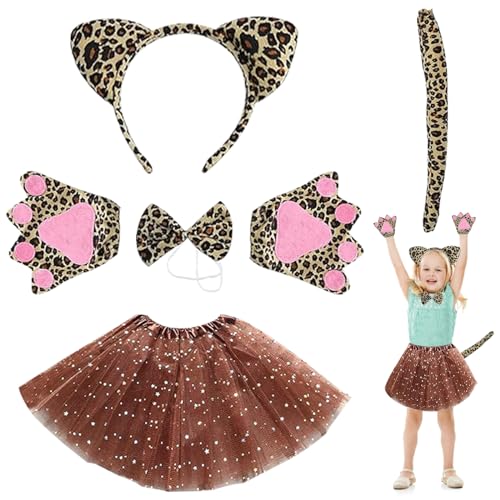 GAROMIA Leoparden Kostüm Kinder Leoparden Ohren Stirnband Tutu Rock Fliege Tierpfoten Handschuhe Schwanz Leoparden Cosplay Set für Mädchen Kinder Faschingskostüme Party Halloween GAROMIA Leoparden Kostüm Kinder Leoparden Ohren Stirnband Tutu Rock Fliege Tierpfoten Handschuhe Schwanz Leoparden Cosplay Set für Mädchen Kinder Faschingskostüme Party Halloween von GAROMIA