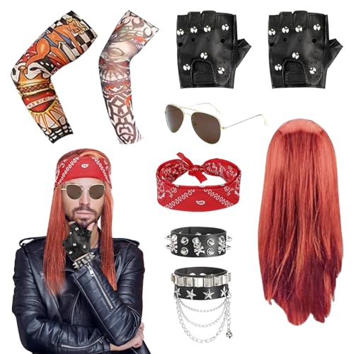 GAROMIA Rocker Kostüm Herren Rockstar Kostüm Rocker Kostüm Punker Kostüm Schwermetall Disco Perücke Punker Kostüm Rocker PerüCke Disco Kostüm Herren Party von GAROMIA