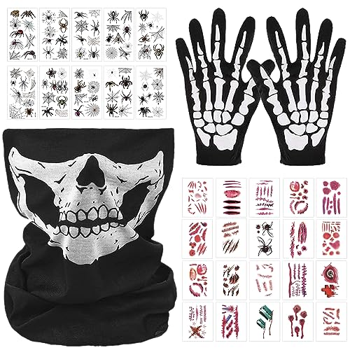 GAROMIA Skelett Maske Skelett Handschuhe Halloween Totenkopf Maske Weiße Skelett Handschuhe Schwarz Spinnen Tattoos Narben Tattoos Schädel Ghost Maske für Halloween Karneval Party Cosplay GAROMIA Skelett Maske Skelett Handschuhe Halloween Totenkopf Maske Weiße Skelett Handschuhe Schwarz Spinnen Tattoos Narben Tattoos Schädel Ghost Maske für Halloween Karneval Party Cosplay von GAROMIA