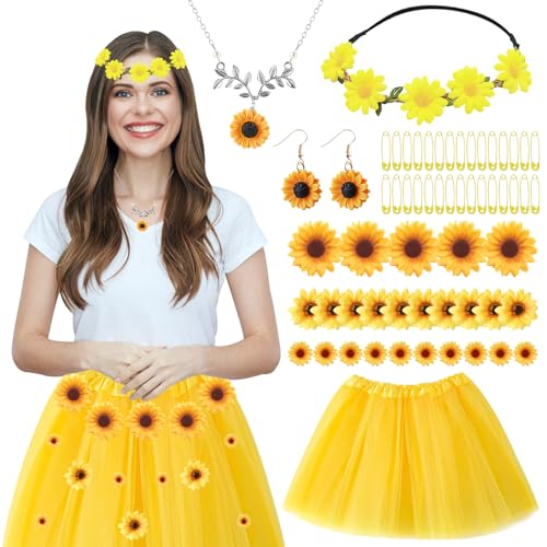GAROMIA Sonnenblumen Kostüm damen tüllrock gelb rock Sonnenblumen Tüllrock Damen Tütü Damen Sonnenblumen Kostüm für Karneval Fasching Mottoparty von GAROMIA