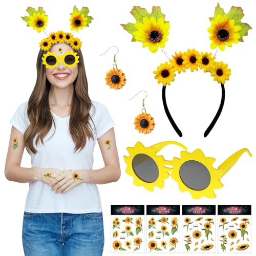 GAROMIA Sonnenblumen Stirnband Mädchen Sonnenblume Haarschmuck Stirnband Damen Sonnenblumen Blütenköpfe Armbänder Sonnenblumen Set für Karneval Mottoparty Sonnenblume Kostüm von GAROMIA