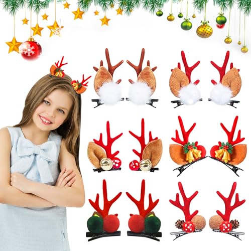 GAROMIA Weihnachts Haarklammern 6 Paare Geweih Haarspangen Weihnachten Rentier Geweih Haarklammer Kinder Haarschmuck Weihnachten Haarspangen für Kinder Mädchen Weihnachten Party von GAROMIA