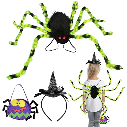 Halloween Giant Spider kostüm spinne LED grün leuchtende Spinne Kinder Mädchen Haarreif Spinnen Stirnband für Halloween Karneval Party (Grün) von GAROMIA