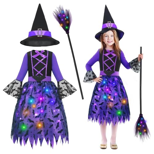 Hexenkostüm Kinder Hexen Zauberer Kostüm Mit Licht Mädchen Hexe Kostüm mit Hexenhut Hexenbesen Mädchen Witch Kleid für Karneval Halloween Cosplay Party Hexenkostüm Kinder Hexen Zauberer Kostüm Mit Licht Mädchen Hexe Kostüm mit Hexenhut Hexenbesen Mädchen Witch Kleid für Karneval Halloween Cosplay Party von GAROMIA