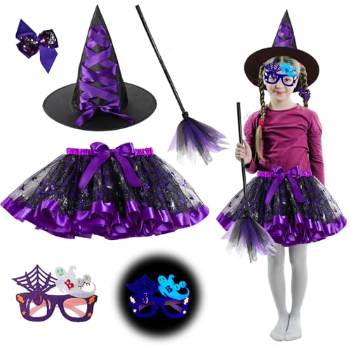 Hexenkostüm Kinder Mädchen Röcke Tulle Hexenhut Hexenbesen Schmetterlings-Haarspange Hexe Kinder Mädchen Halloween Kostüm für Karneval Halloween Cosplay Fasching Party Hexenkostüm Kinder Mädchen Röcke Tulle Hexenhut Hexenbesen Schmetterlings-Haarspange Hexe Kinder Mädchen Halloween Kostüm für Karneval Halloween Cosplay Fasching Party von GAROMIA