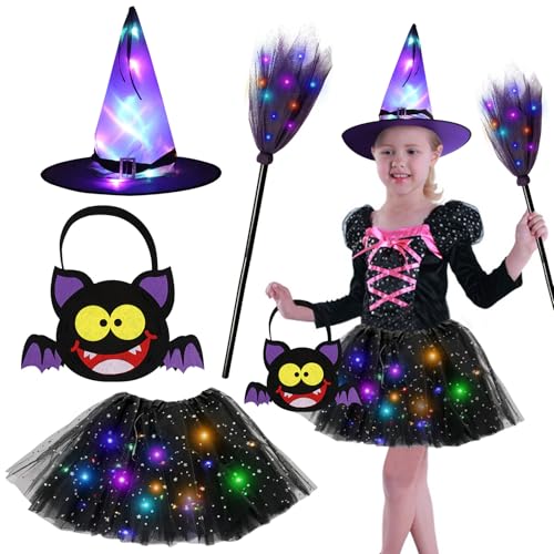 Hexenkostüm Mädchen Hexe Kostüm Kinder Tutu Rock mit Lichter Hexenbesen Kinder Hexen Hut Tasche Hexenkleid Kinder Kostüm Mädchen Halloween Cosplay Karneval Fasching Hexenkostüm Mädchen Hexe Kostüm Kinder Tutu Rock mit Lichter Hexenbesen Kinder Hexen Hut Tasche Hexenkleid Kinder Kostüm Mädchen Halloween Cosplay Karneval Fasching von GAROMIA