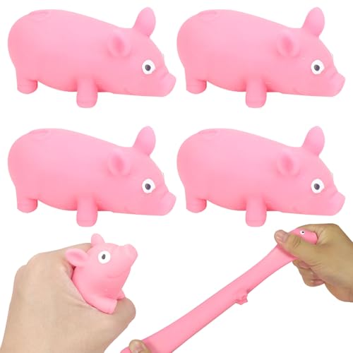 Stress Schwein 4 Stück Anti Stress Spielzeug Schwein Antistress Spielzeug Dekompressions Piggy Rosa Schweinchen Anti Stress Spielzeug Squeeze Toys für Erwachsene Kinder von GAROMIA