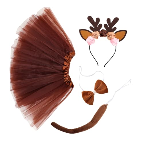 GAROZATION 1 Set Cosplay Hirschkostüm Mit Schwanzstütze Für Mädchen, Kostüm Kopfbedeckung Für Hirschgeweih, Karnevalskostüme Für Frauen, Mädchen Rentier Outfit, Tierkostüm Für Frauen, Plüsch von GAROZATION