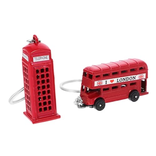 GAROZATION 2 Stück Britischer Schlüsselanhänger Teilig Stilvolle Zinklegierung Anhänger Bus Telefonzelle Kreative Tasche Dekoration Langlebig Glänzend Unisex Souvenir London von GAROZATION