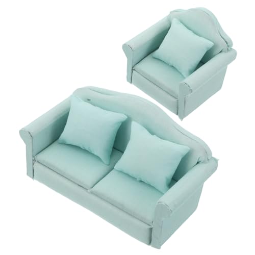 GAROZATION 2 Stück Miniatur Puppenhaus Sofa Teilig Leichtgrün Stoffbezogenes Loveseat und Sessel Realistische Miniaturmöbel für Puppen Wohnzimmer Dekoration von GAROZATION