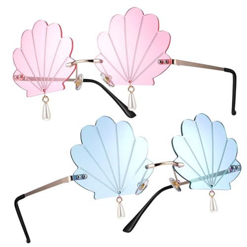 GAROZATION 2 Stück Randlose Muschel Sonnenbrillen Damen Partybrille Kreative Rave Brillen Leichte PC Gläser Festival Eyewear für Frauen von GAROZATION