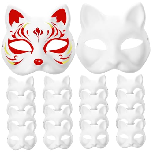 GAROZATION 20 Stück Blanko-katzenmasken Unbemalte Masken Für Jungen Und Mädchen Erwachsene Kunstprojekte Weiße Halloween-masken Handgefertigte Papierbastelmasken von GAROZATION