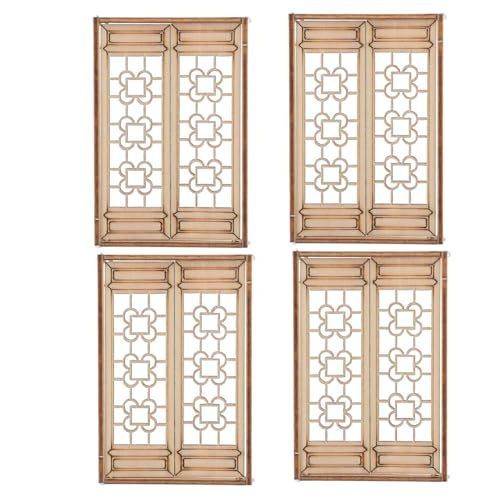 GAROZATION 4 Stück Mini Hausfenster, Miniaturtüren Und Fenster, Mini Szenenmodell, Mini Simulationsmöbel, Winziges Holzfenstermodell, Miniatur Puppenhausmöbel, Mini Hausbausatz von GAROZATION