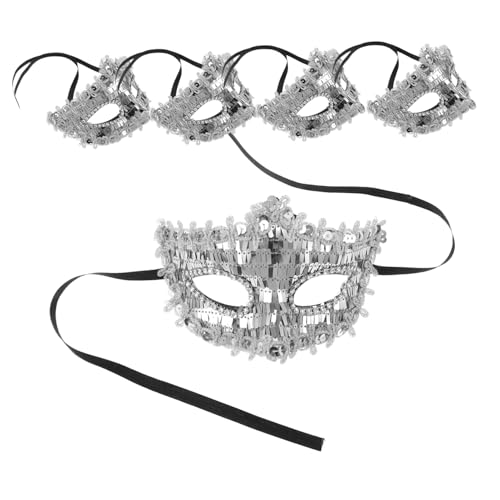 GAROZATION 5 Stück Halbe Damen Masken Silber Glänzend für Halloween Party Hochzeit Ball Cosplay Leicht Detailreich Komfortabel für Lange von GAROZATION