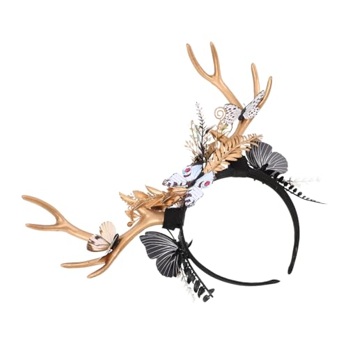 GAROZATION Extragroßer Hirschgeweih-haarreif mit Schmetterlingsblumen Leichtes Rentier-geweih-kostümzubehör für Damen und Mädchen für Weihnachten Halloween und Festliche Partys von GAROZATION