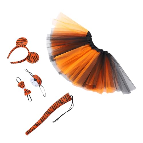 GAROZATION Halloween Tiger Cosplay Plüsch Stirnband mit Ohren Fliege und Tüllrock Weiches Kostümzubehör für Fasching Karneval Maskerade und Fotorequisiten von GAROZATION