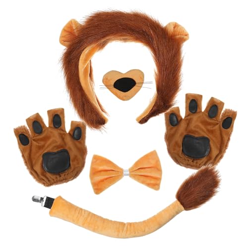 GAROZATION Kostüm Teilig Groß Stirnband Flauschige Handschuhe Löwenschwanz Weiches Tierkostüm Zubehör für Karneval Fasching Halloween von GAROZATION