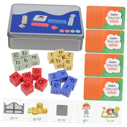 GARVALON 1 Satz Englisches Alphabet Buchstabier für Große Karten im Metallbox Holzbuchstaben zum Lernen und Fördern von Sprache für Vorschule und Zuhause von GARVALON
