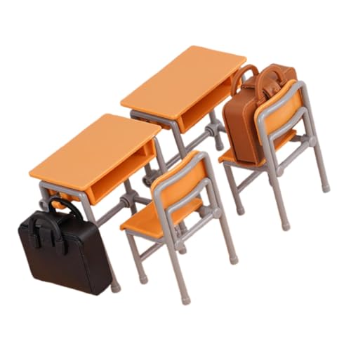 GARVALON 1 Satz Miniatur Puppenhaus Klassenzimmer Möbel Schreibtische Stühle Schulranzen Modelle für Puppenhaus Zubehör und Kreative Dekoration von GARVALON