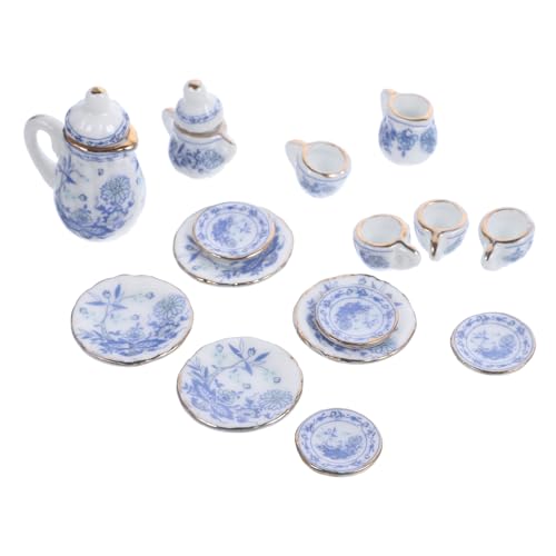 GARVALON 1 Satz Miniatur Tee Set aus Keramik für Puppenhäuser Teiliges Teeservice mit Blumenmuster Puppenhaus Deko für Lebendige Details Stilvolle von GARVALON