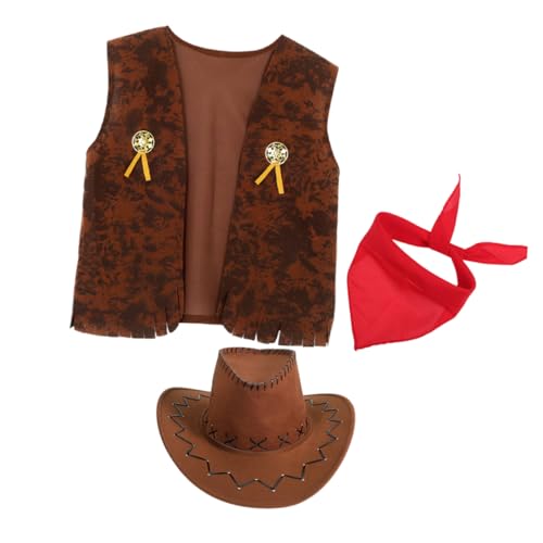 GARVALON 1 Satz Western Kostümset für Erwachsene Cowboy Outfit mit Weste Hut und Halstuch Halloween Karneval und Mottopartys Komfortabel und Vielseitig für Anlässe Xxl von GARVALON
