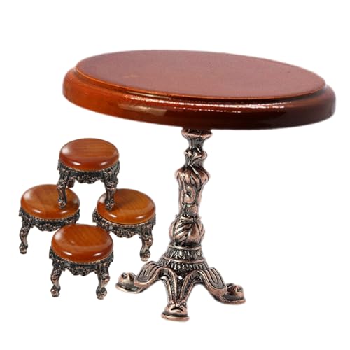 GARVALON 1satz Miniatur Rundtisch Mit Hockern Vintage Möbel Dekoration Für Miniaturszenen Holzmöbel Für Spielzeughäuser Teiliges von GARVALON