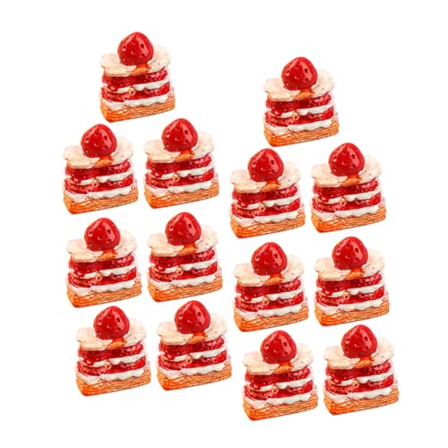 GARVALON 12 Stück Erdbeer Sahne Kuchen Mini Zubehör Kleines Kuchenmodell Mini Rollenspiel Puppenhaus Kuchen Miniatur Dessert Kuchen Mini Kuchen Verzierung von GARVALON