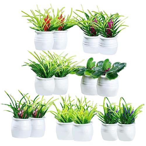 GARVALON 14 Stück Simulierte Topfpflanzen Grüne Miniatur-Bonsai Künstliche Pflanzen Heimdekoration von GARVALON