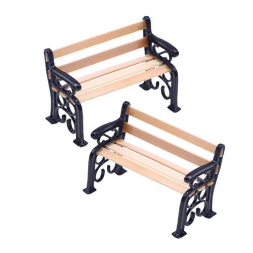 GARVALON 2 Stück Mini Parkbank Möbelmodell, Mini Holzbänke, Puppenmöbel Simulation, Mini Bank, Mini Holzmöbel, Schmücken Kleine Holzbänke, Modell, Miniaturbank, Mini Bank Modell von GARVALON
