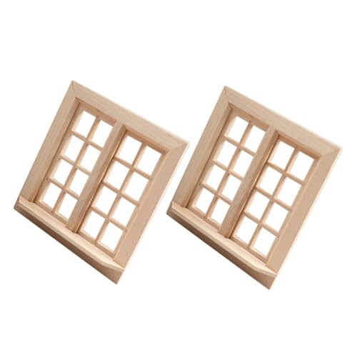 GARVALON Modernes Puppenhauszubehör 2 Miniatur-hausfenster Unbemalt Aus Holz Für Dekorationen von GARVALON