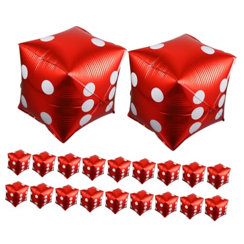GARVALON 20 Stück Teiliges Würfelballon aus Aluminiumfolie Rote Kubische Party Deko Aufblasbare Würfel Luftballons Glänzende Folienballons für Männergeburtstag Spieleabende Festival und von GARVALON