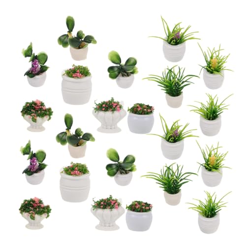 GARVALON 22 Stück Teiliges Miniatur Bonsai Puppenhausdekoration Realistisch Gestaltete Künstliche Mini Pflanzen Pflegefrei Kompakt für DIY Mikrolandschaften und Kleine Räume von GARVALON