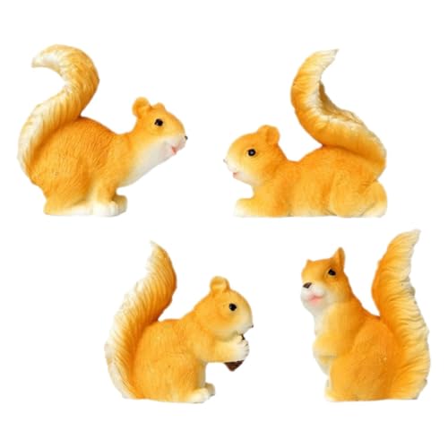 GARVALON Mini-eichhörnchen-Figuren Aus Kunstharz 4er-Set Tierstatuen für Den Garten Zur Dekoration Eichhörnchen-gartenstatue von GARVALON