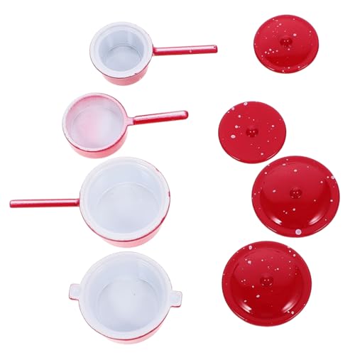 GARVALON 4 Stück Miniatur Kochgeschirr Teiliges Puppenhaus Zubehör Farbenfrohe Enamel Töpfe für Kreative Küchenszenen Deko Accessoire für Puppenhäuser von GARVALON