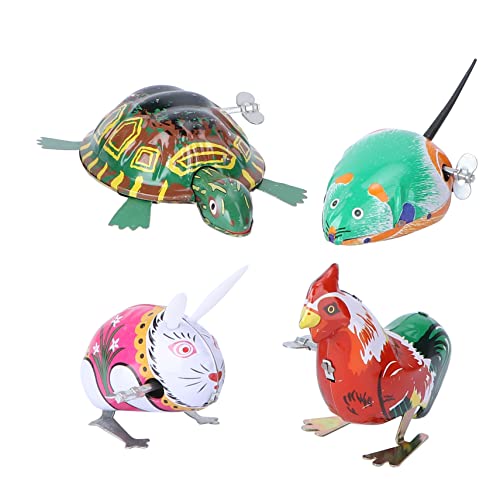 GARVALON 4 Stück Teiliges Aufziehspielzeug aus Blech mit Tierischem Design Sichere Klassische Wind Up Tierspielzeuge für Kreative und Stabile Metallmodelle Geeignet für Jungen und Mädchen von GARVALON
