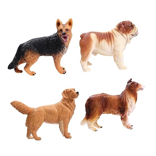 GARVALON 4er Set Simulation Hundemodelle Niedliche Welpen Figuren Falsche Haustier Puppen Für Dekoration Und Für Zuhause Corgi Golden Retriever Schäferhund Wolf Und Bulldogge von GARVALON