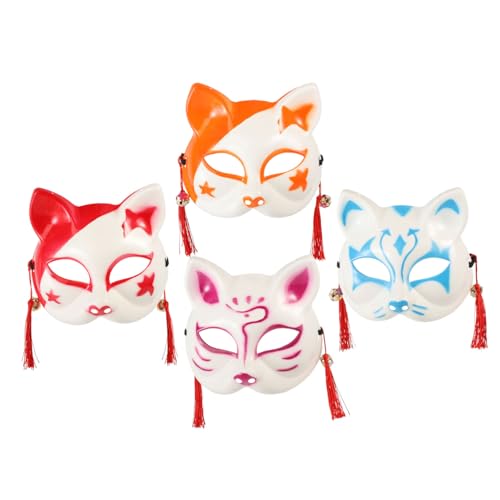 GARVALON 4er Set Japanische Stil Katzen Und Fuchs Masken Für Halloween Cosplay Kreative Partymasken Dekoration Zufällige Farben Halbmaske Für Kostümparty Und Karneval von GARVALON