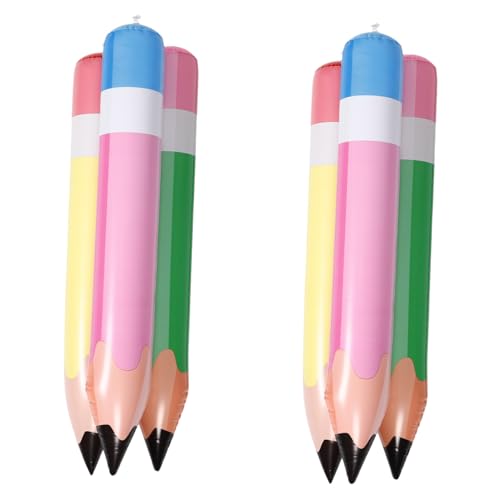 GARVALON 6 Stück Großer Aufblasbarer Bleistift Teiliges aus Robustem PVC Bunte Jumbo Bleistift Deko zum Aufhängen Sichere Schulanfang und Abschlussfeier Dekoration für Klassenzimmer von GARVALON