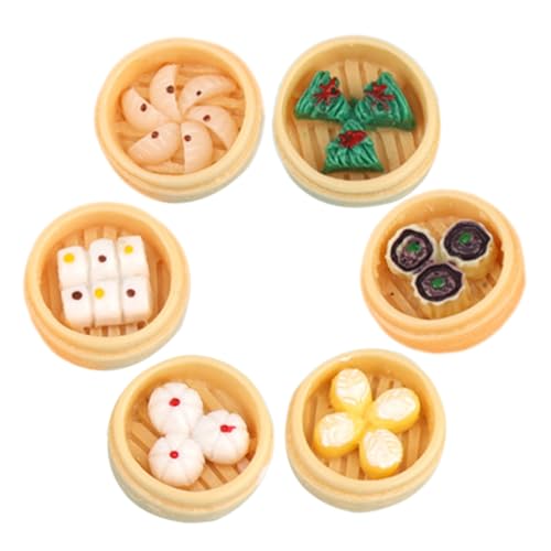 GARVALON 6 Stück Teiliges Mini Dampfkorbs aus Langlebigem Harz Realistische Steamed Buns Modelle Miniatur Lebensmittelspielzeug für Puppenhaus Kinderspielküchen und Dekoration von GARVALON
