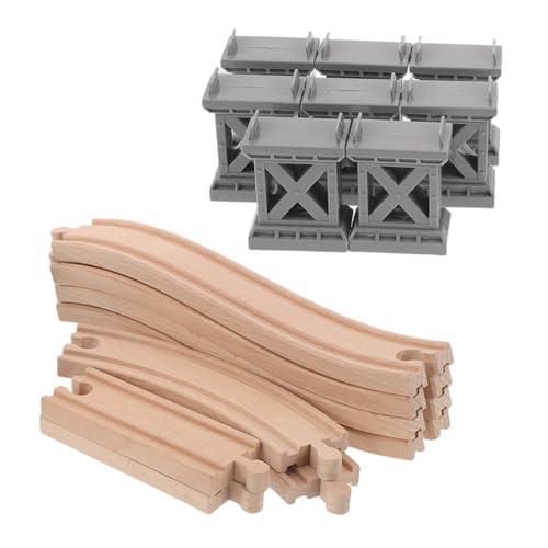 GARVALON Holz Zugschienen Zubehör mit Brückenpfeilern und Aufsteigenden Gebogenen Gleisen für Kreatives Kinderspiel Realistische Eisenbahn Umgebung Fördert Teamwork und Fantasie von GARVALON