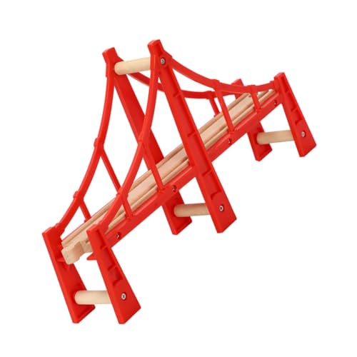 GARVALON Holzeisenbahn Brücke Holzbahnspielzeug Rote Überführung Eisenbahnspielzeug Ab Jahren Kompatibel mit Holzschienen Sets für Bauen und Erweiterung von GARVALON