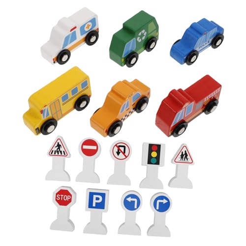GARVALON Holzfahrzeug Spielset mit Verkehrszeichen Nachhaltiges Baustellen Sicherem Holz Fördert Verkehrserziehung und Interaktives für Jungen und Mädchen von GARVALON
