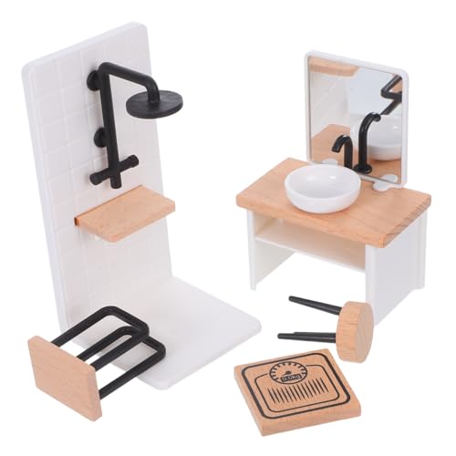 GARVALON Maßstab mit Waschbecken Duschraum Hocker Handtuchhalter Realistische Möbel für Puppen DIY Badezimmeraccessoires von GARVALON