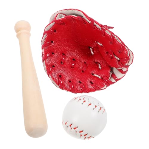 GARVALON Mini Baseball Rot Miniatur Baseballhandschuh Ball Miniatur Sportdekoration für Puppenhaus und Rollenspiel Leicht Stabil Kreative Mini sportornamente von GARVALON